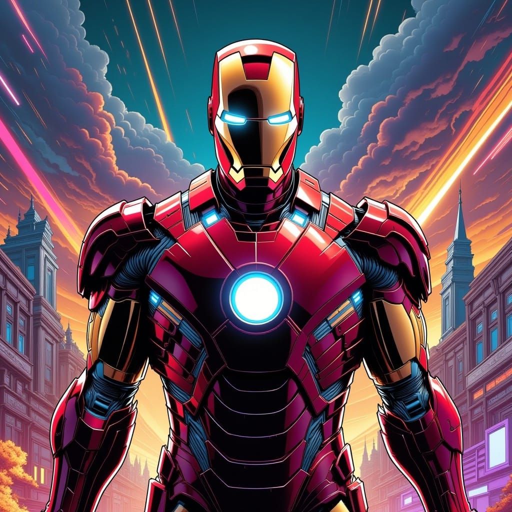 Iron Man Epic Portrait in Comic Book Style