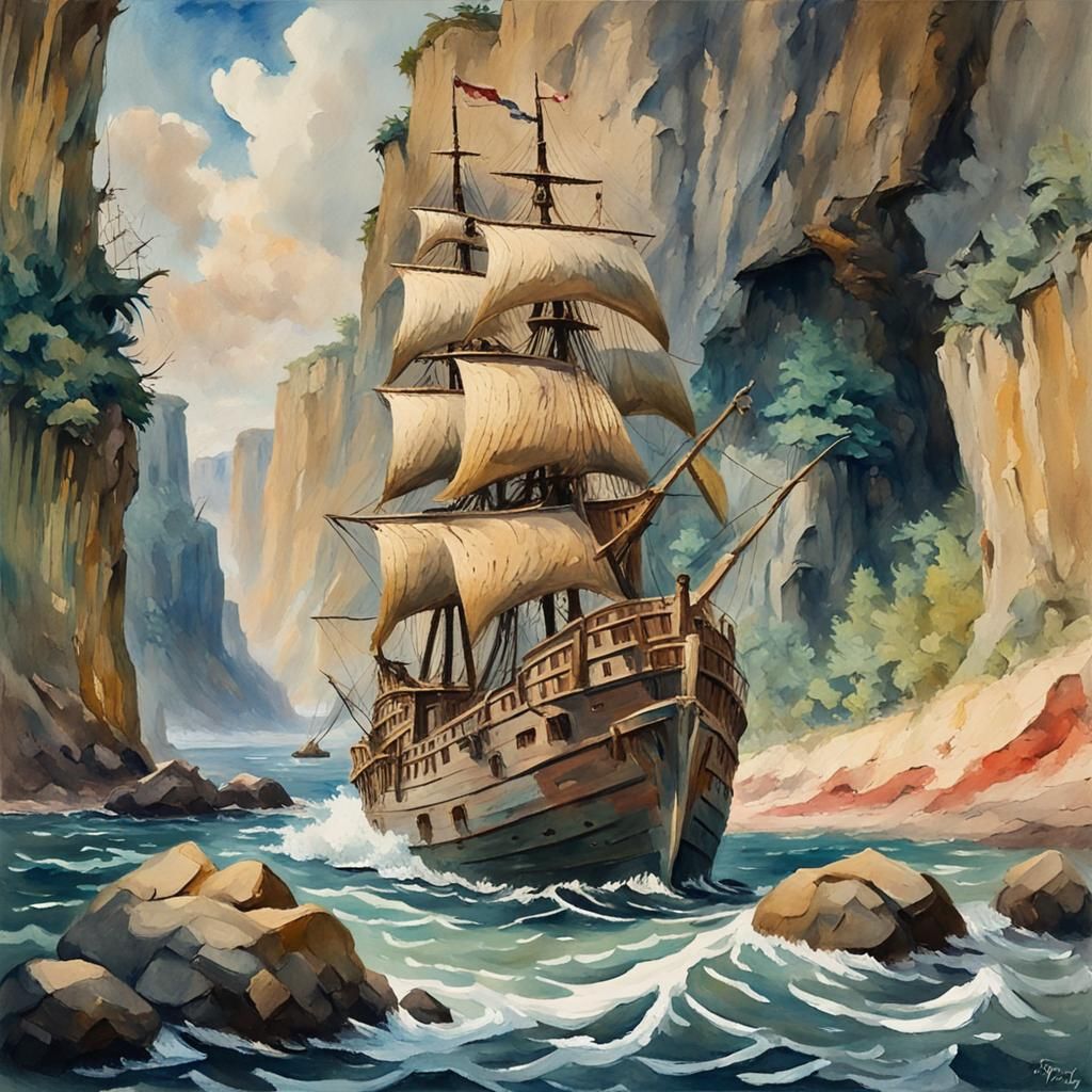 Davy Jones' Locker in Gouache Style