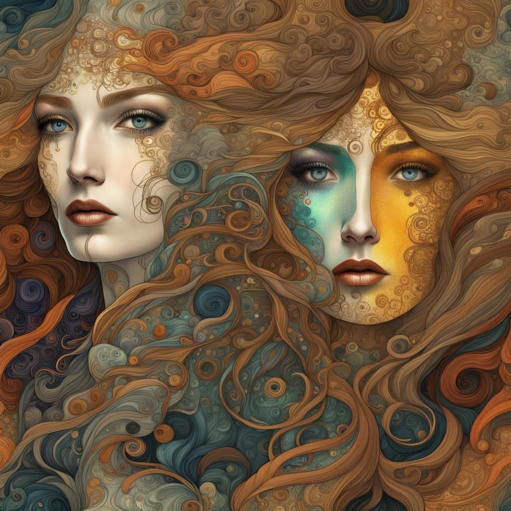 Surreal Women Portraits in Klimt Style