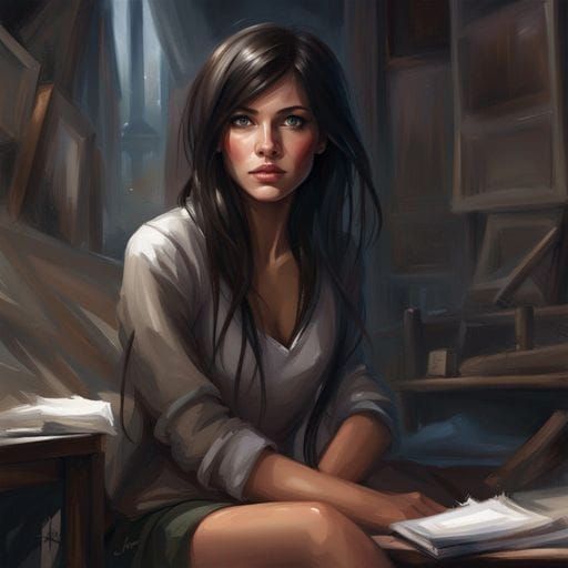 Attractive Dark-Haired Student in Romantic Style