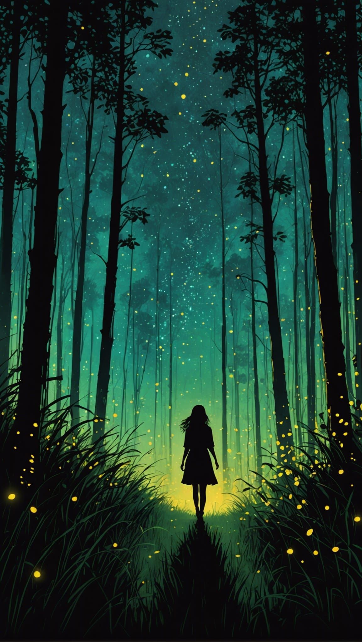 Enchanted Rainforest: Firefly Night Silhouette