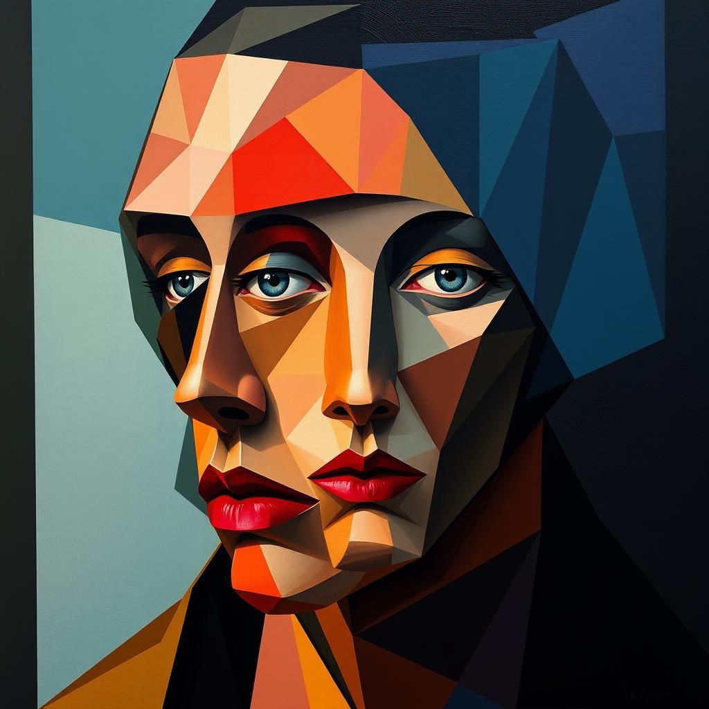 Surreal Cubist Face in Geometric Art Deco Style