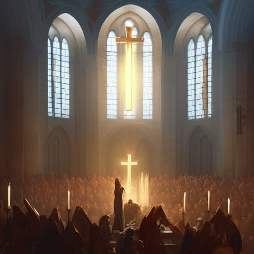 Magnificent Church Interior with Templar Knights