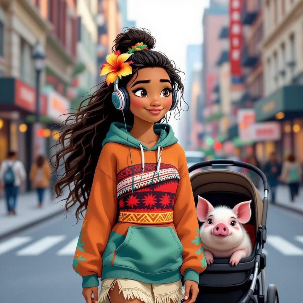 Moana in New York City, Miyazaki-Inspired Style