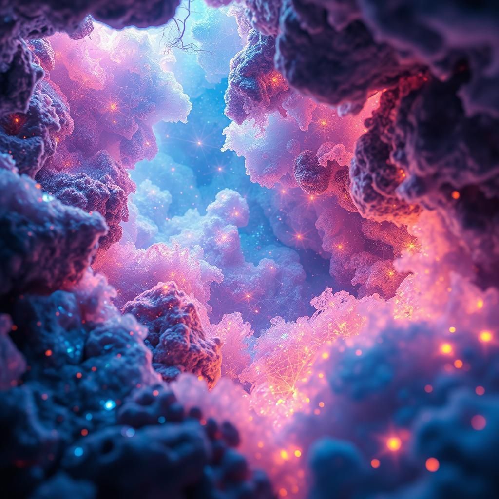 Celestial Mycelium in Frozen Underground Landscape