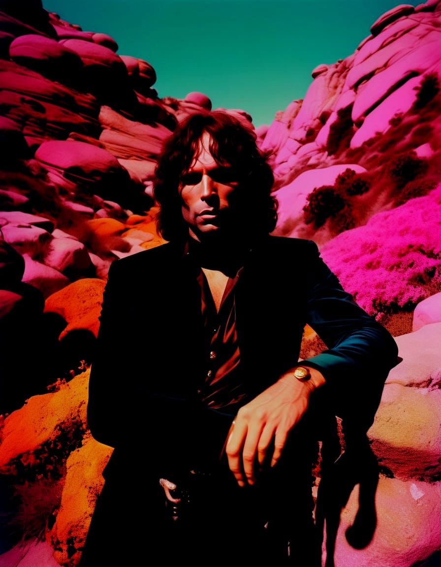Flamboyant Jim Morrison Clifftop Portrait in Retro-Futuristi...