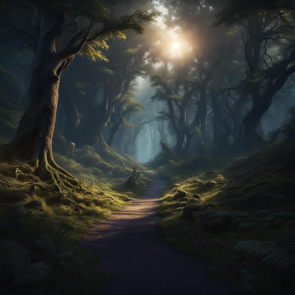 Enchanted Forest Path in Dark Fantasy Style