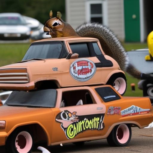 Cartoon Squirrels Pit Crew at Demolition Derby