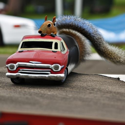Cartoon Squirrel Pit Crew at Demolition Derby