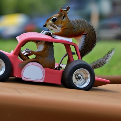 Cartoon Squirrel Pit Crew at Demolition Derby