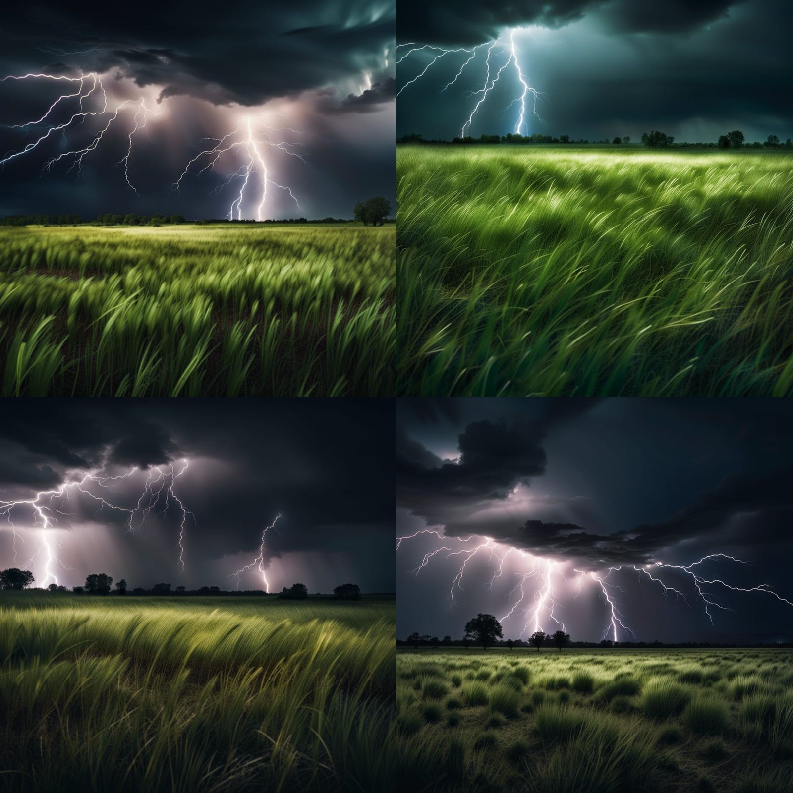 Dramatic Lightning Storm Over Grassy Field
