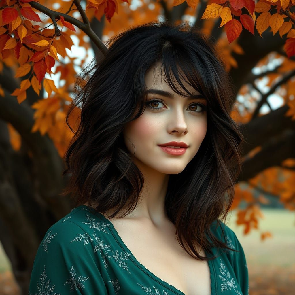 Ethereal Woman in Autumn Landscape