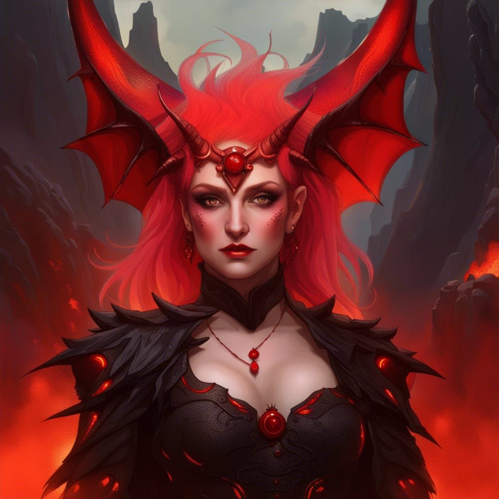 Fantasy Demon Portrait in Volcanic Landscape