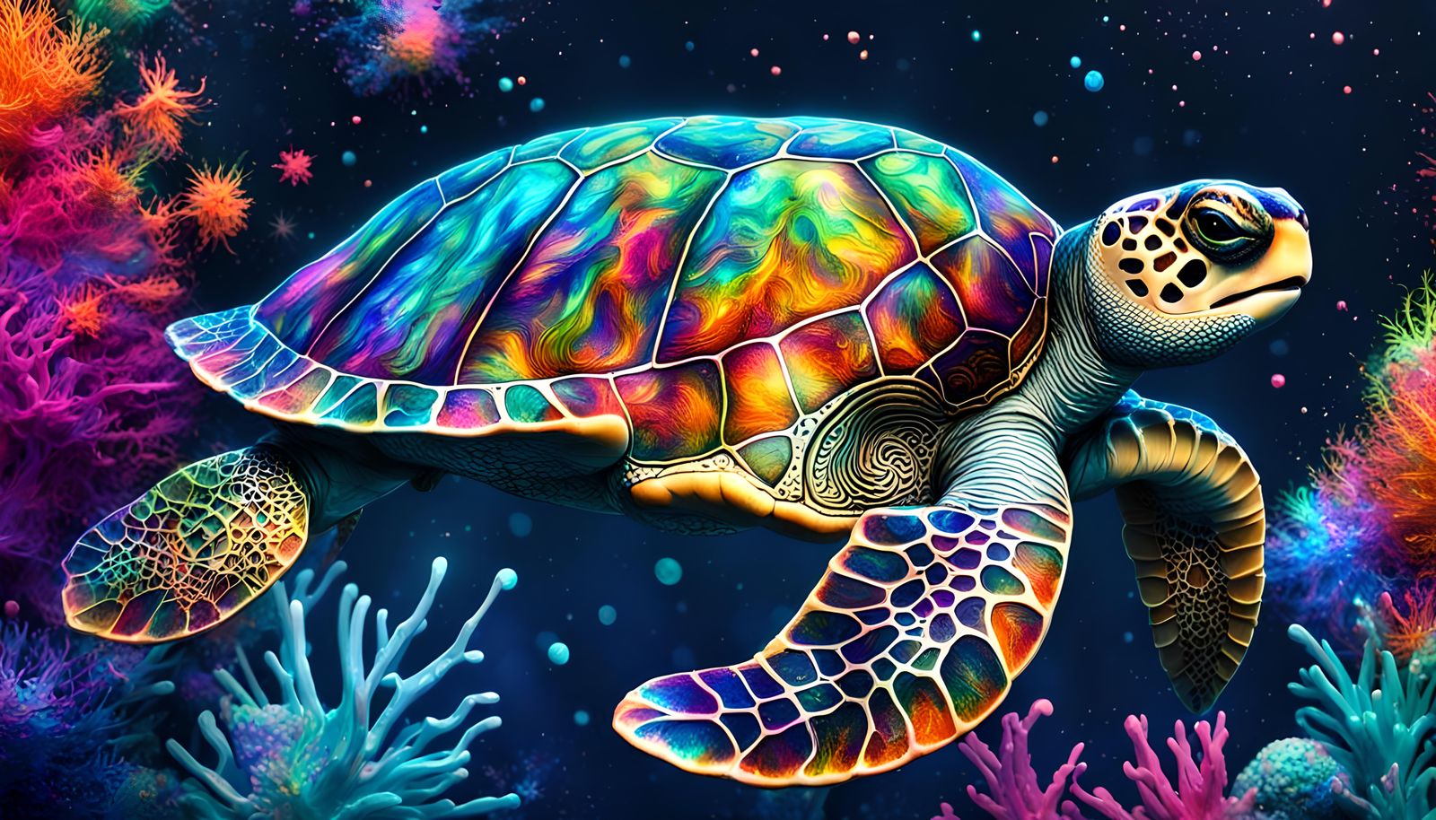 Iridescent Sea Turtle in Detailed 3D Illustration