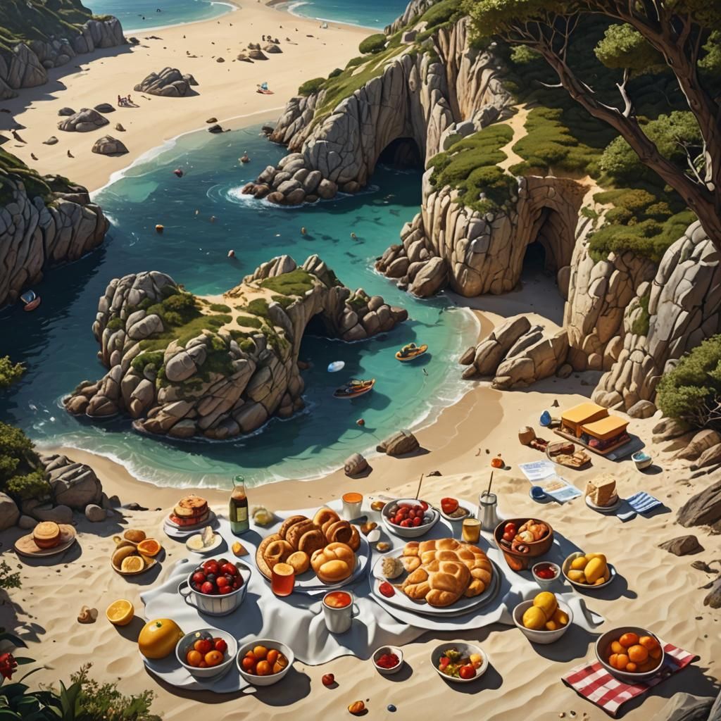 Beach Picnic with Seadas: Detailed Matte Painting