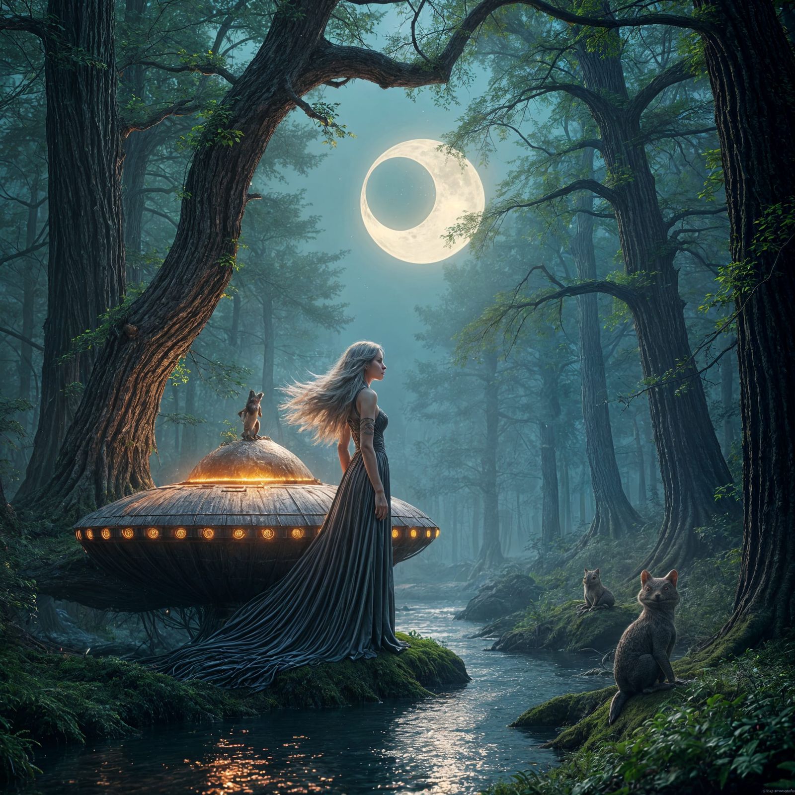 Mysterious Encounter Under Crescent Moonlight