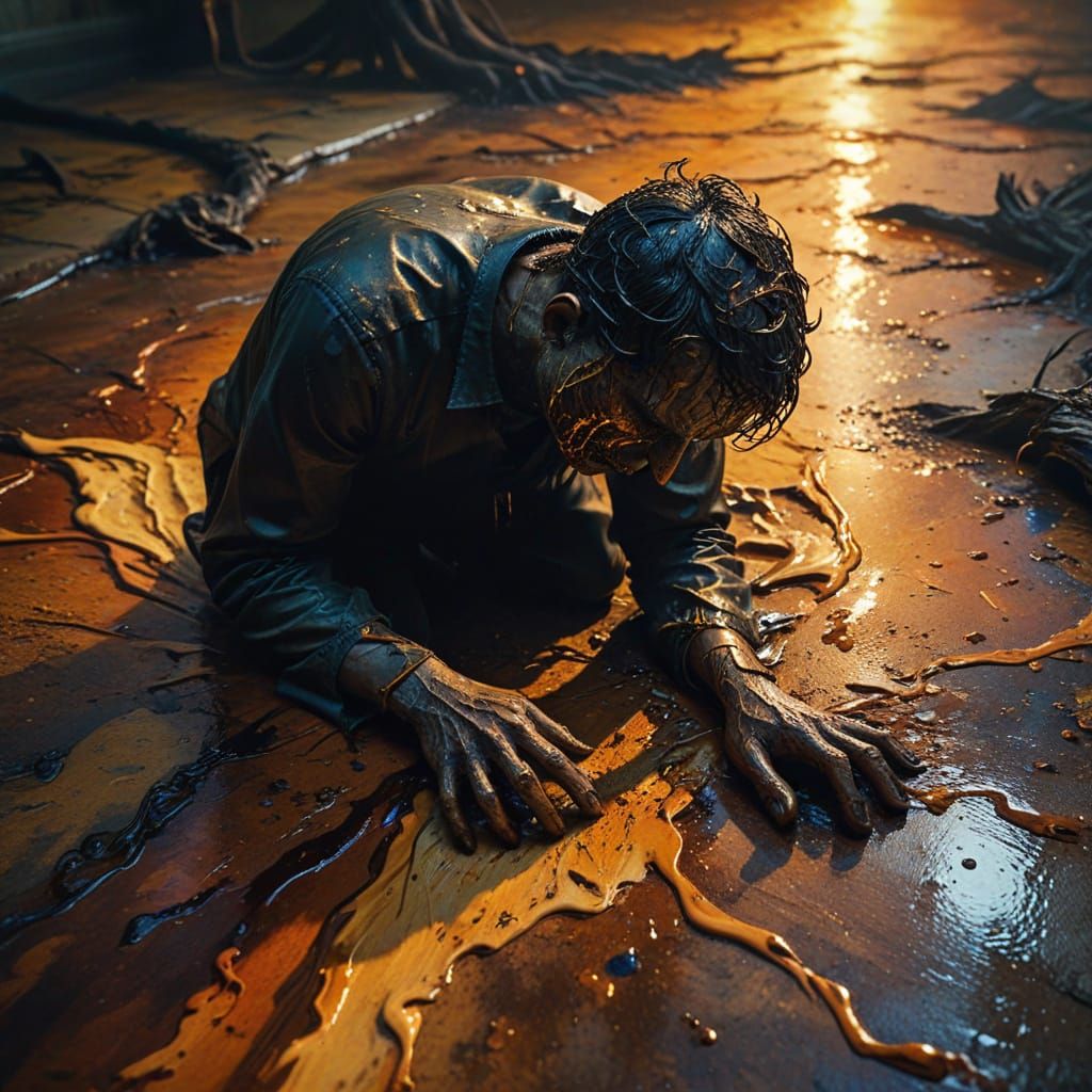 Surreal Falling Figure in Vibrant Oil Painting