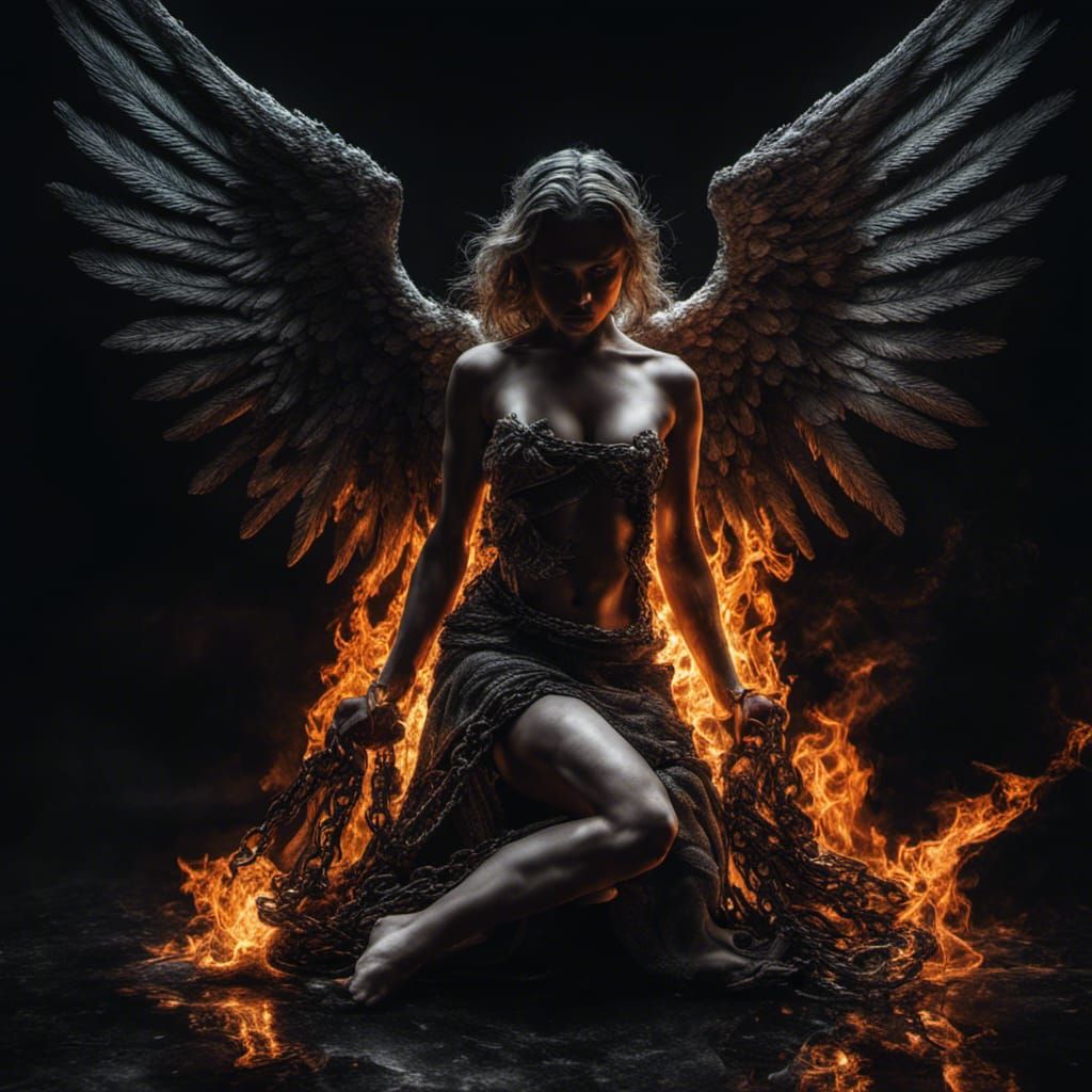 Flaming Angel Chained and Desperate to Ascend