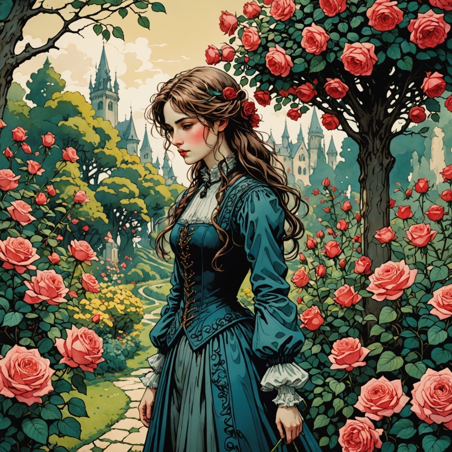 Anime Rose Garden Inspired by Arthur Rackham
