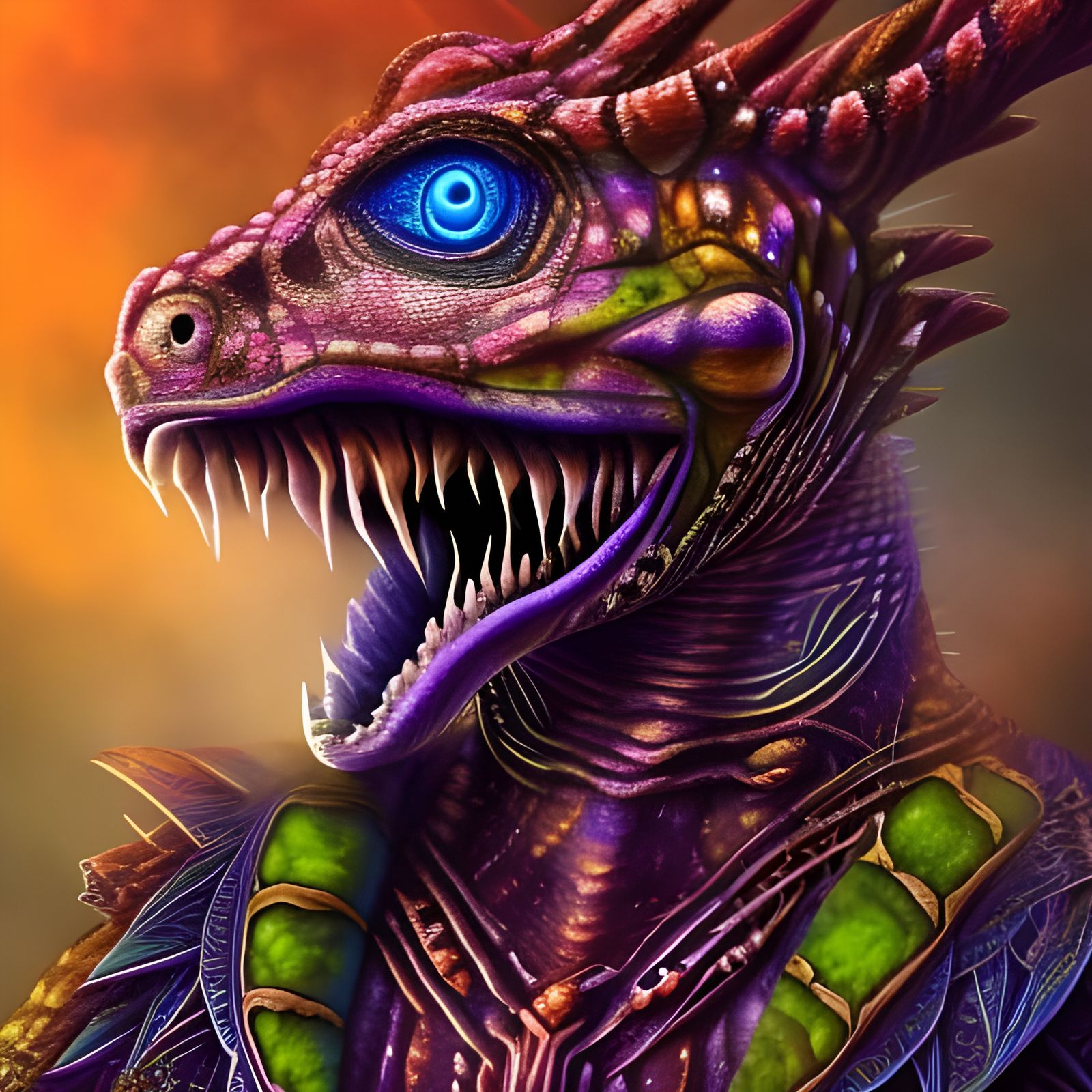 Lizard Shaman Portrait in Vivid Oil Painting