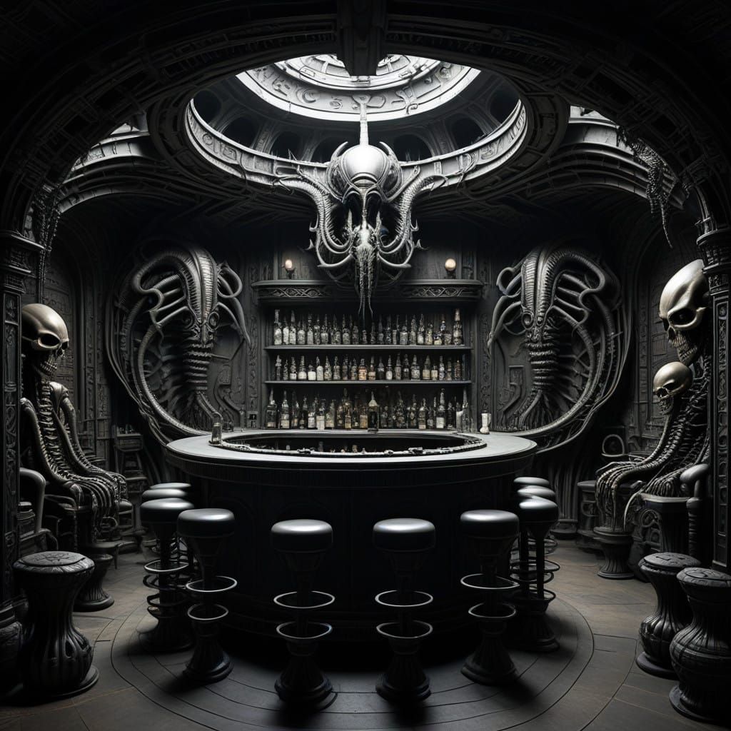 Surreal Bar in a Dark, Dreamlike Atmosphere