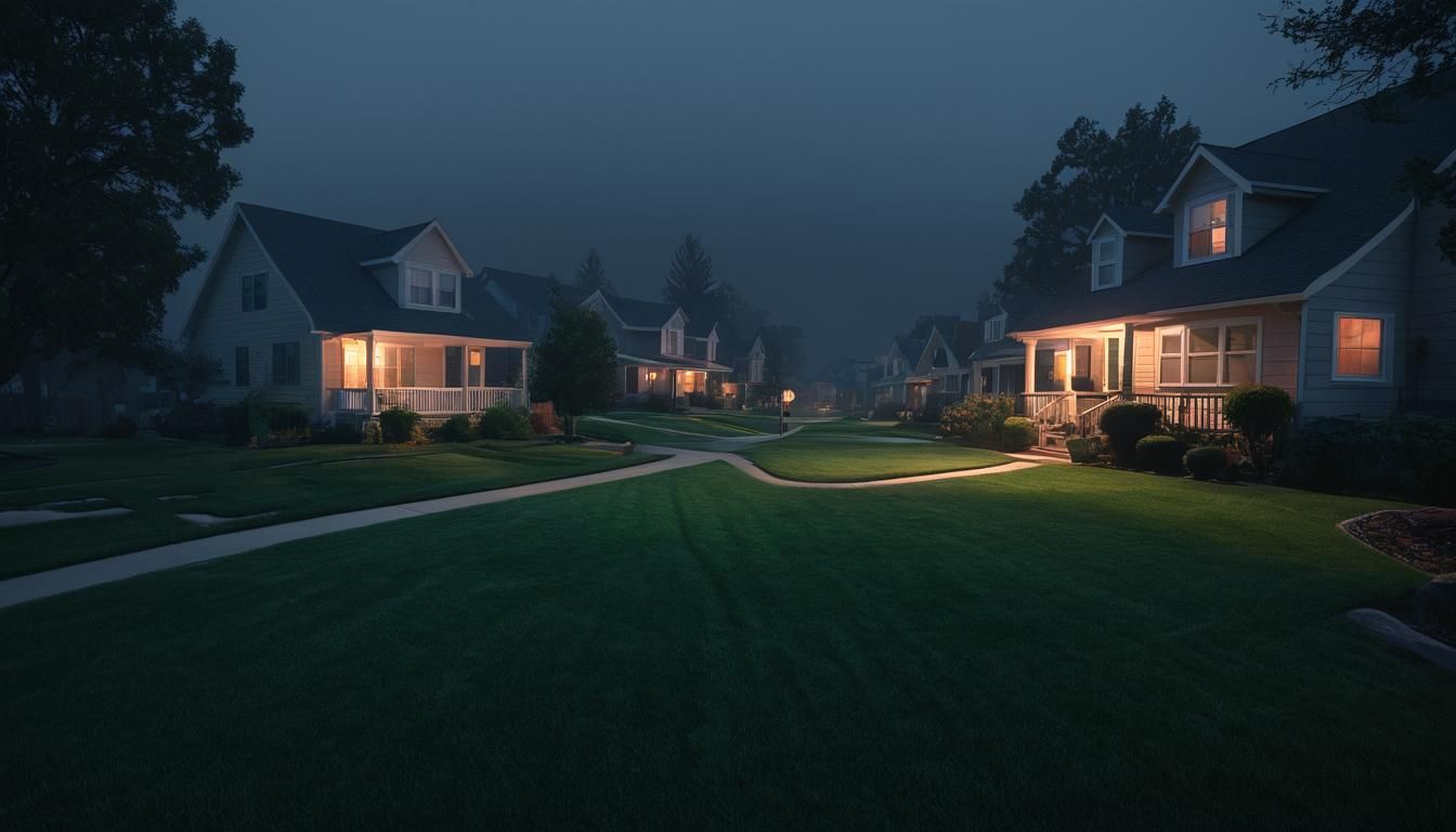 Suburban Dusk: Fantasy Concept Art in Wide Angle