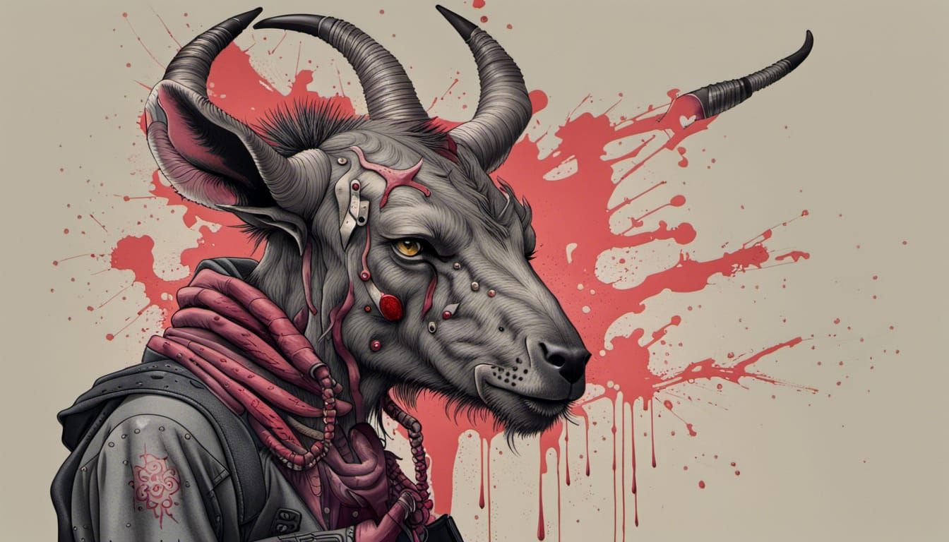 Anthropomorphic Wildebeest Skate Punk Graffiti Art