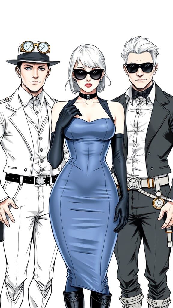 Platinum Woman in Steampunk Scene, Comic Art Style