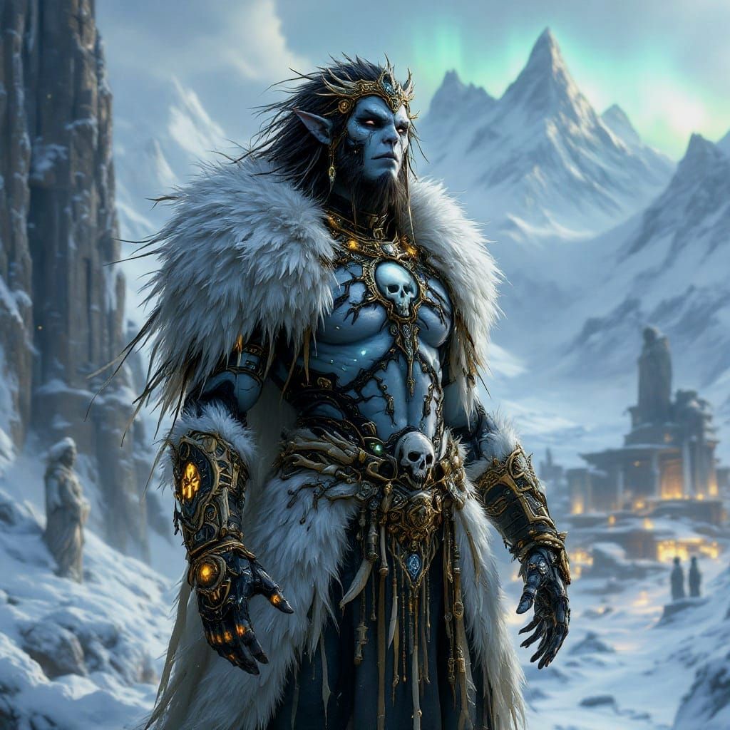 Majestic Cyber-Shaman Orcess in Frosty Wilderness