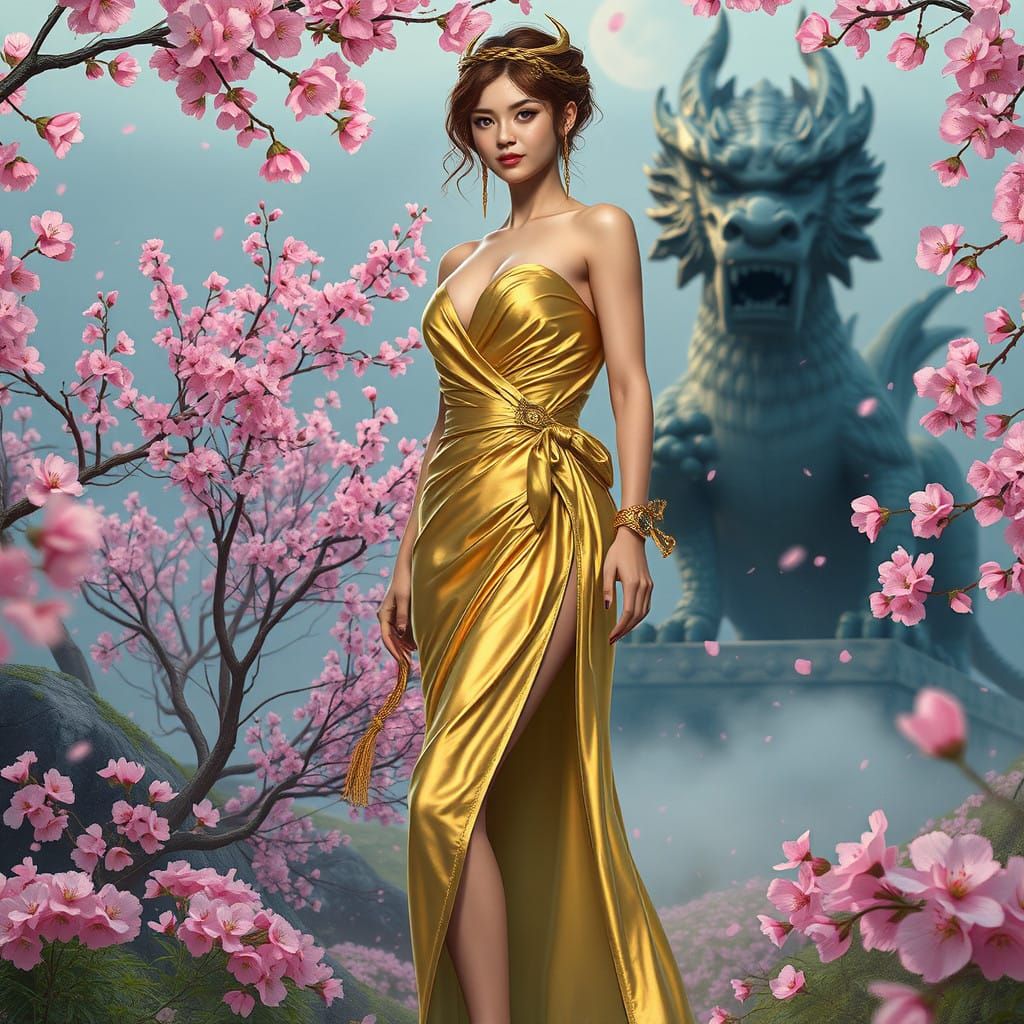 Ethereal Akaviri Goddess in Iridescent Silk Wrap Dress