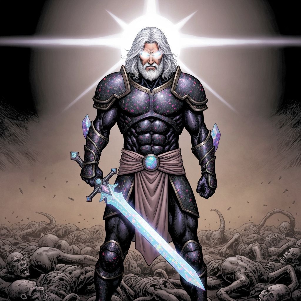 Warrior Christ with Opal Armor in Comic Book Style