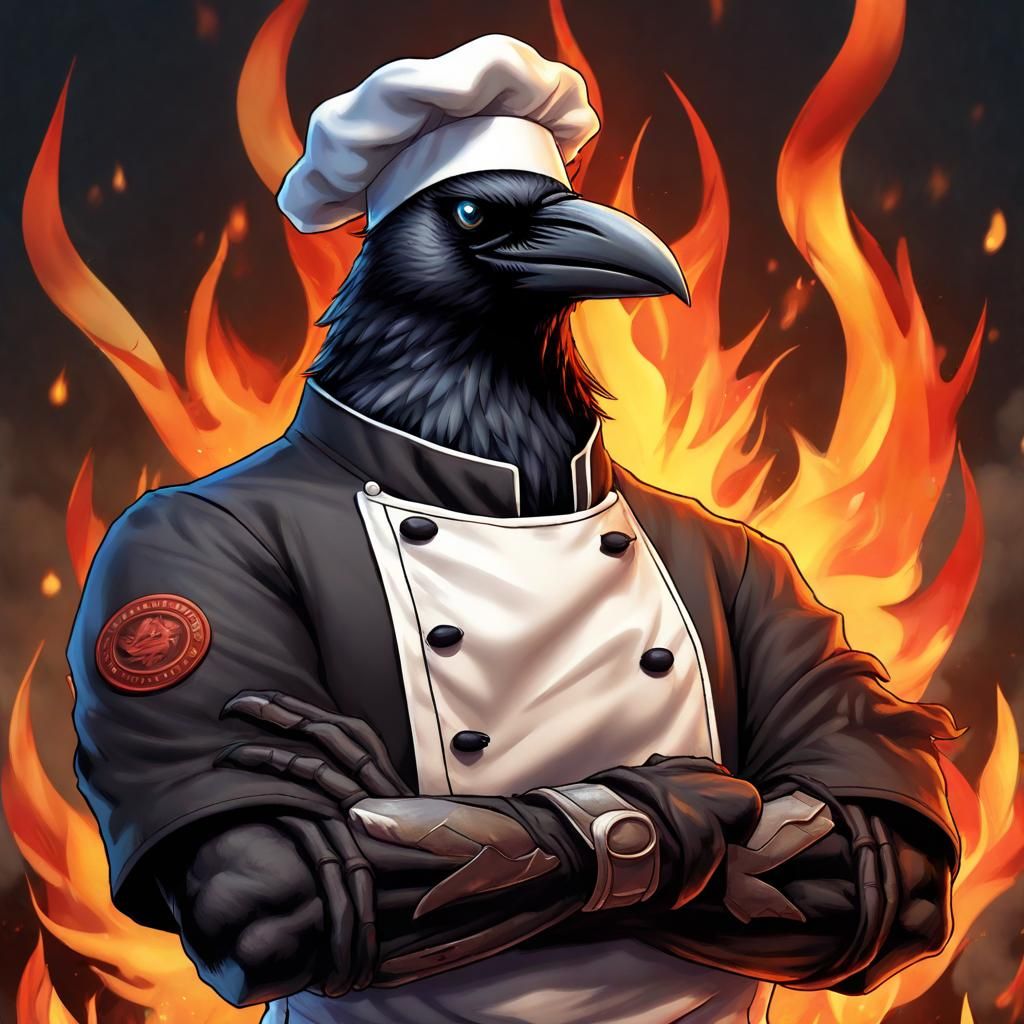 Badass Crow Chef in Anime Manga Style
