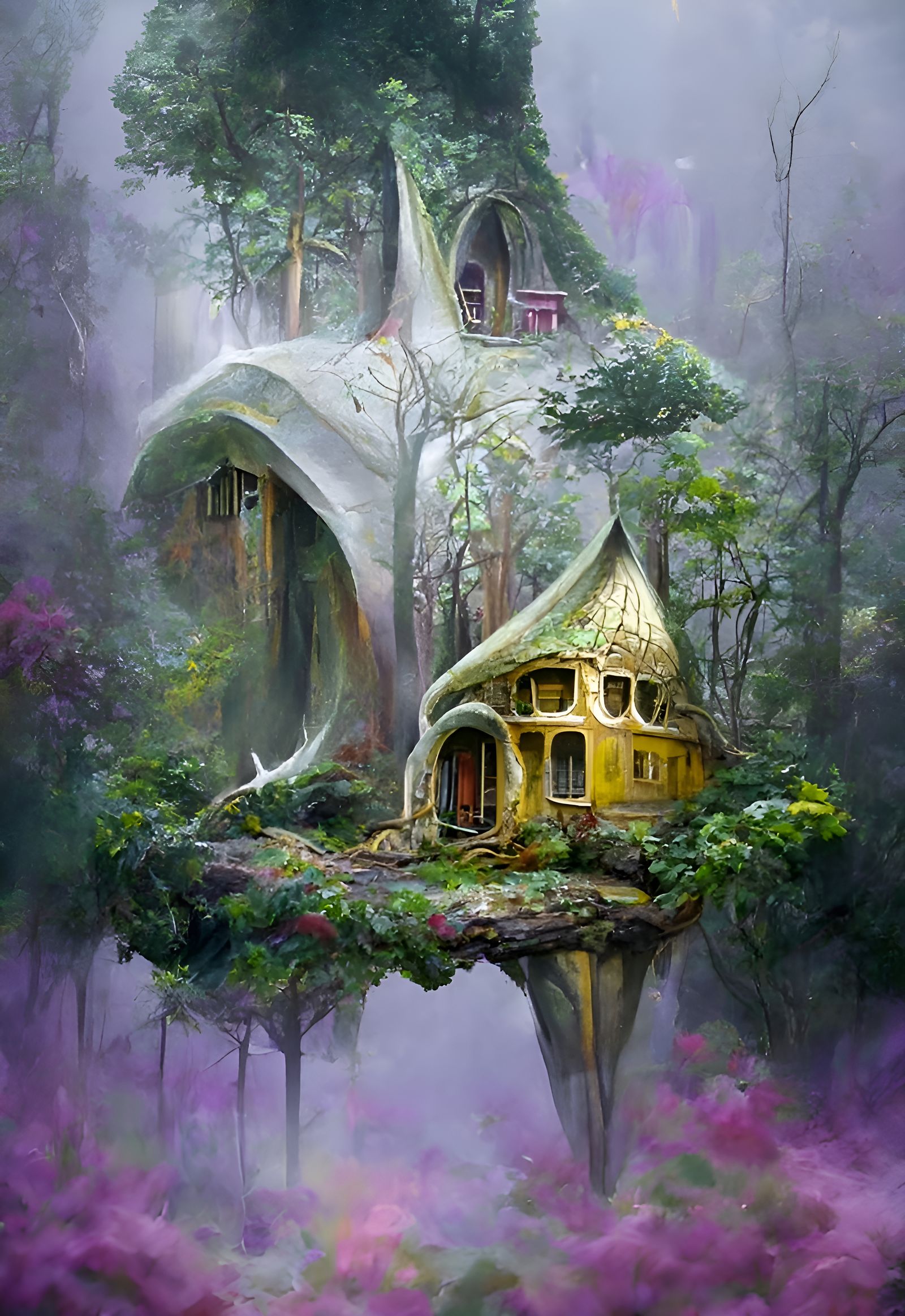 Enchanted Forest House in Fantasy Illustration Style