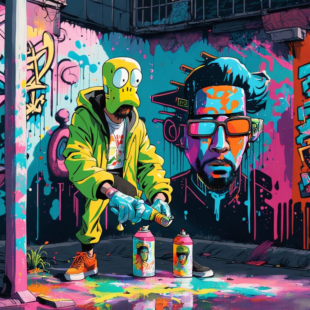 Keanu Reeves as Squidward in Cyberpunk Graffiti