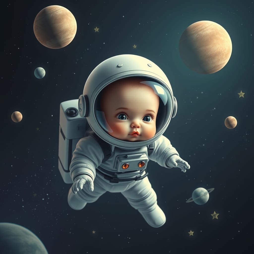 Astronaut Baby in Futuristic Space Odyssey