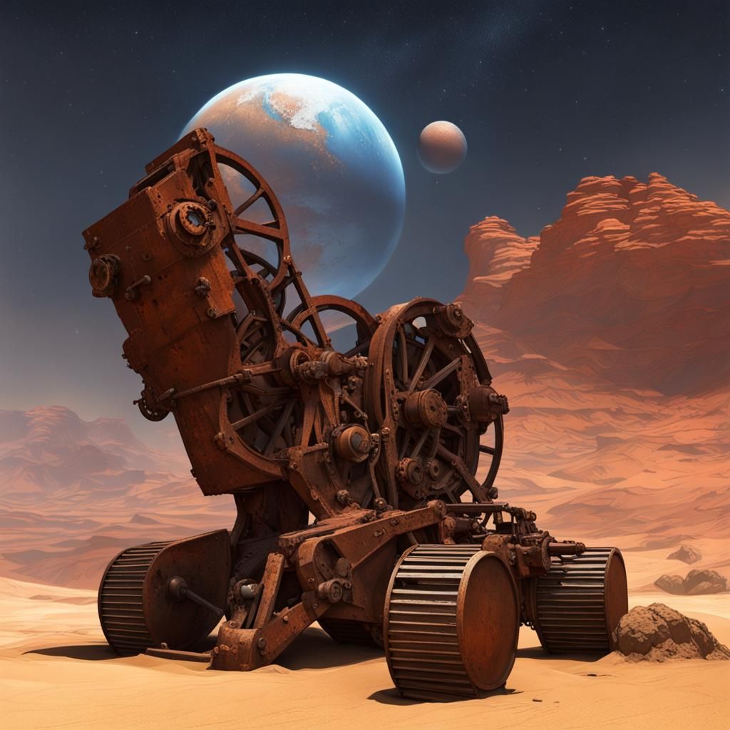 Canyon with Rusted Machinery and Twin Planets