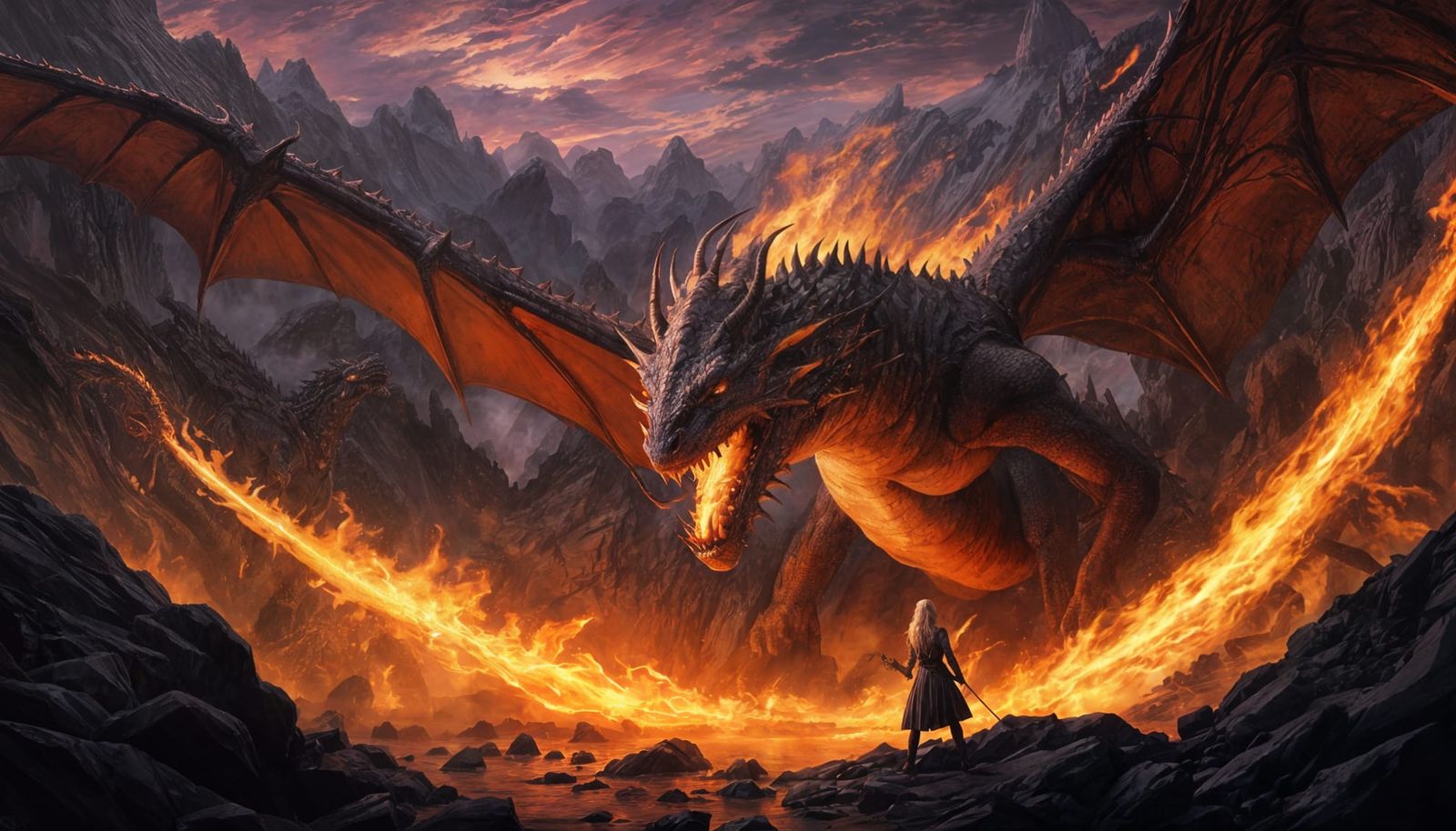 Daenerys Targaryen Battles on a Dragon in Dark Fantasy Art
