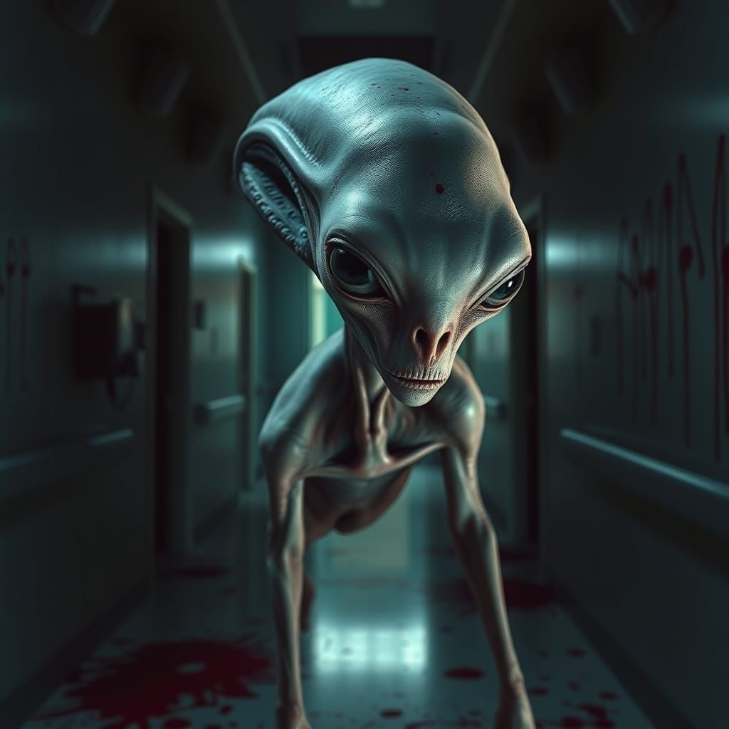 Alien in Bloody Operating Room: Hyperrealistic Sci-Fi Horror