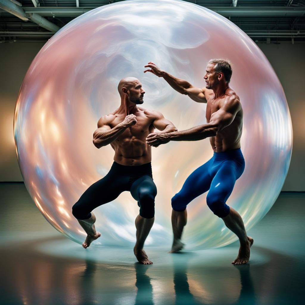 Muscular Men's Ballet in Iridescent Bubble