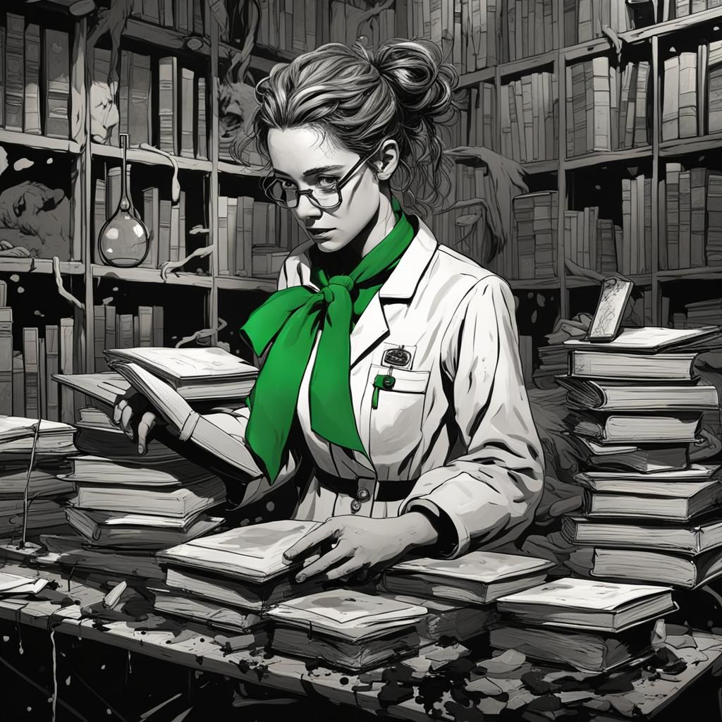 Distressed Scientist in Monochrome Room, Detailed Matte Pain...