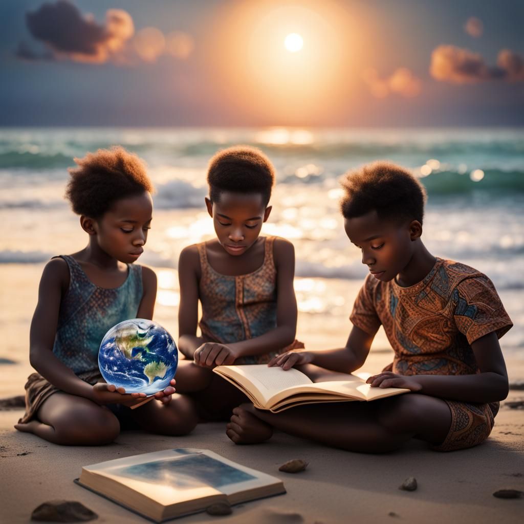 Children Reading in a Bottle on Venus, Cosmic Art