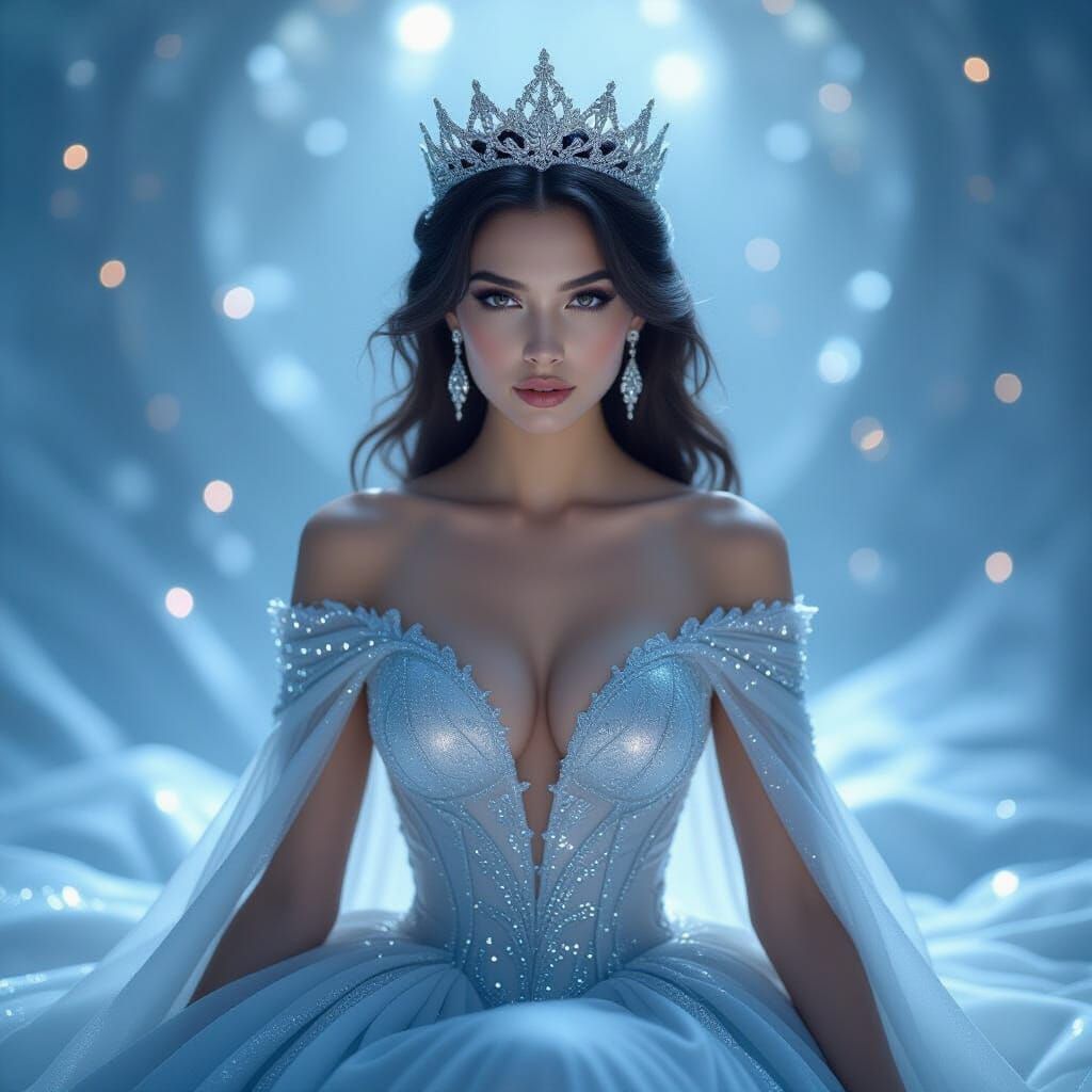 Mystical Queen in Ethereal Mist, Silver Gown, Ultra Realisti...