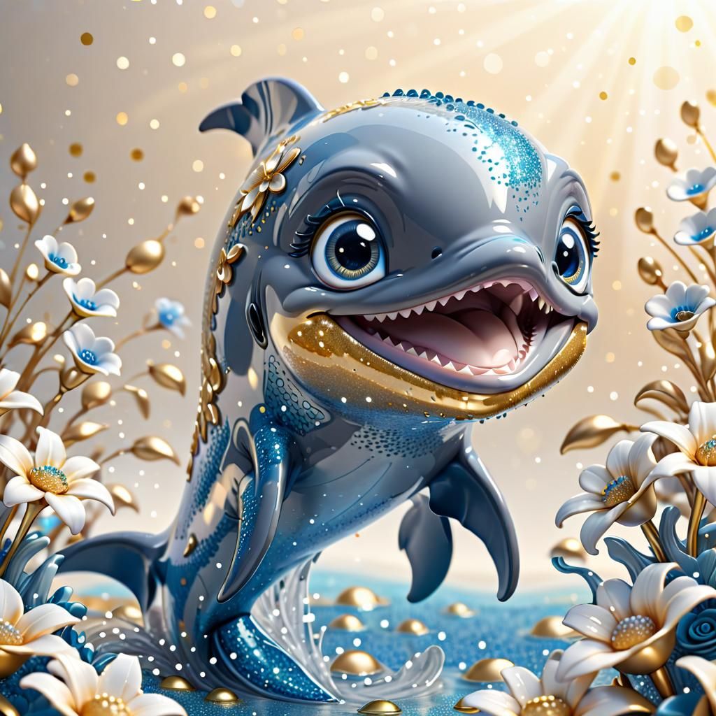 Whimsical 3D Smiling Dolphin in Golden Hour