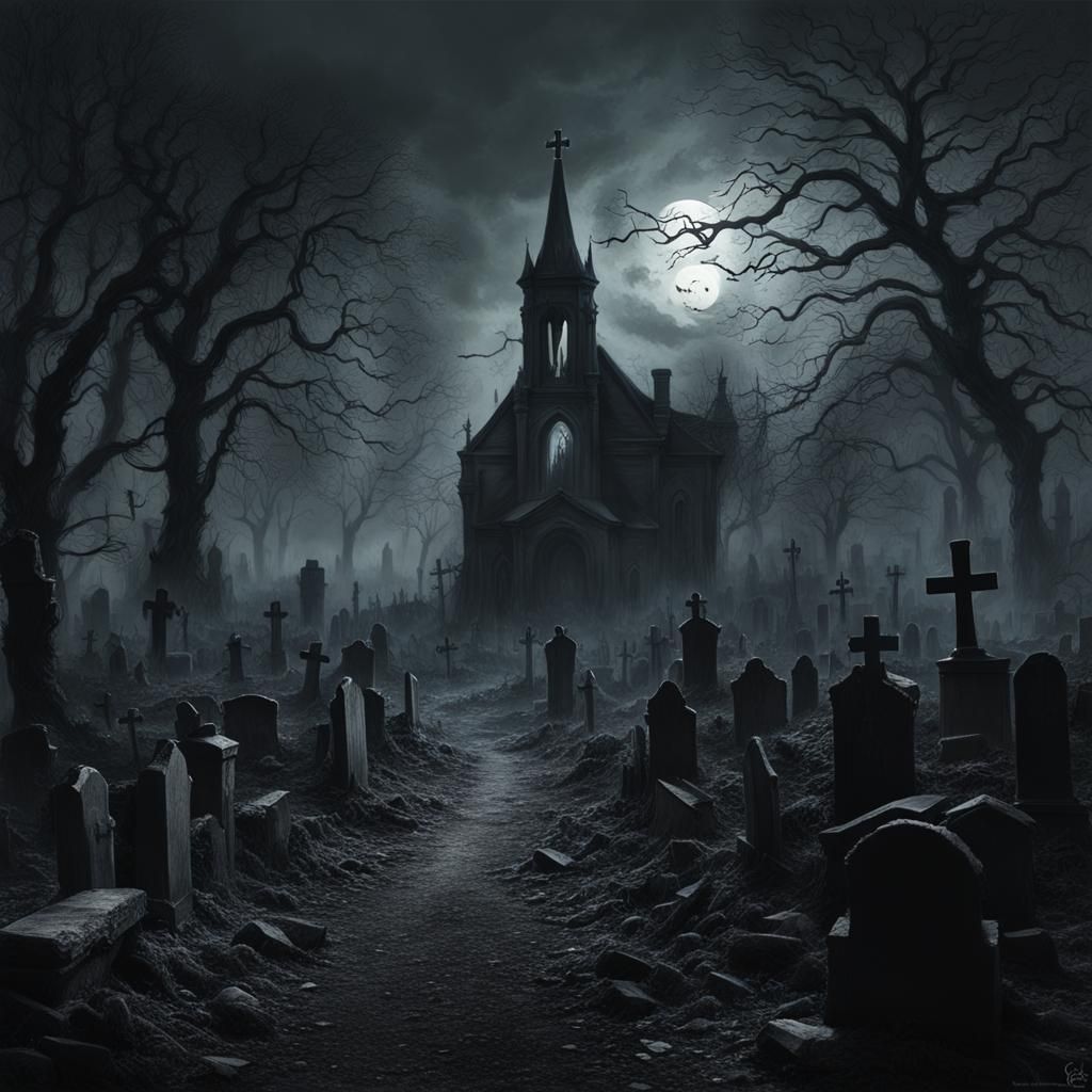 Haunted Graveyard in Sinister Horror Style