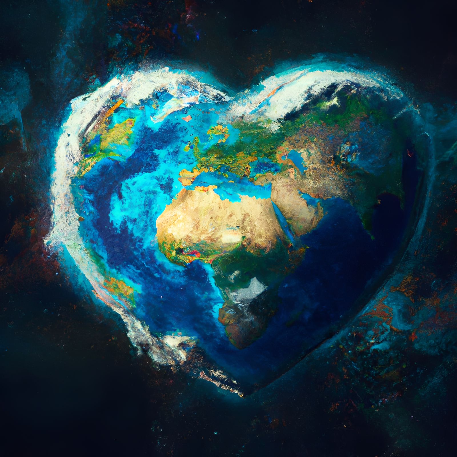Heart-Shaped Earth in Space: Digital Art