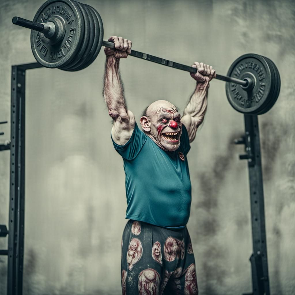 Zombie Monkey Monster Clown Weightlifter Film Still