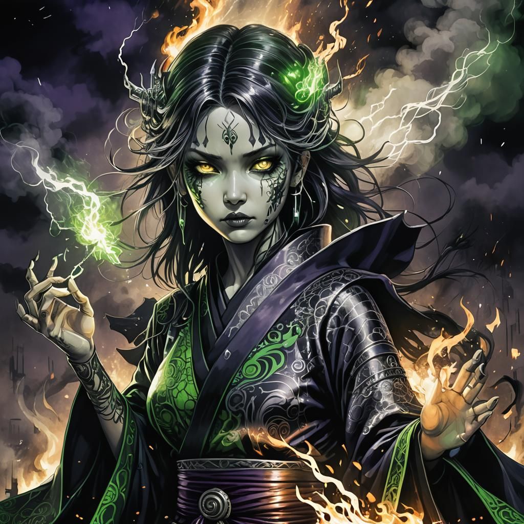 Cyberpunk Fairy Warrior in a Dark Anime Scene