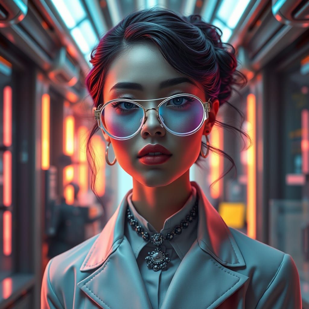 Futuristic Scientist Portrait in Neon Laboratory