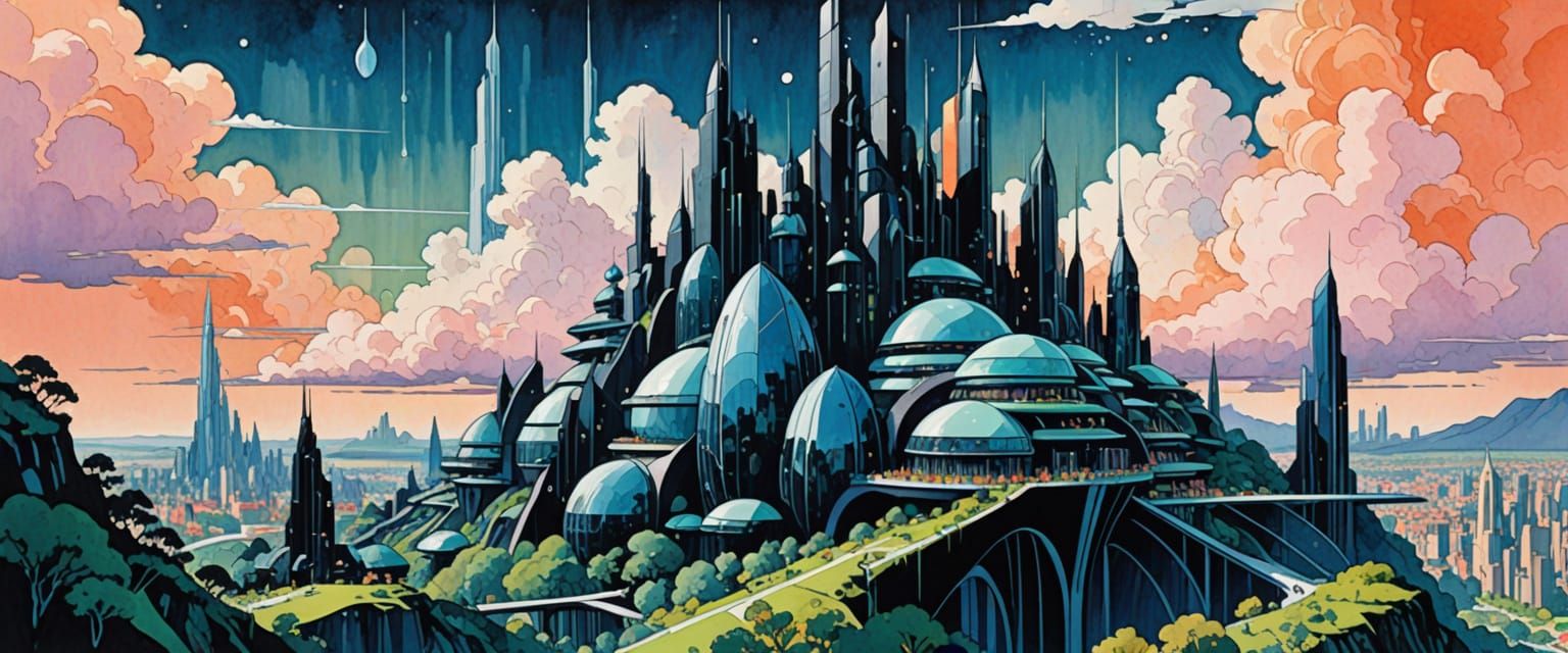 Futuristic Crystal City: Scandinavian Architecture in Pastel...