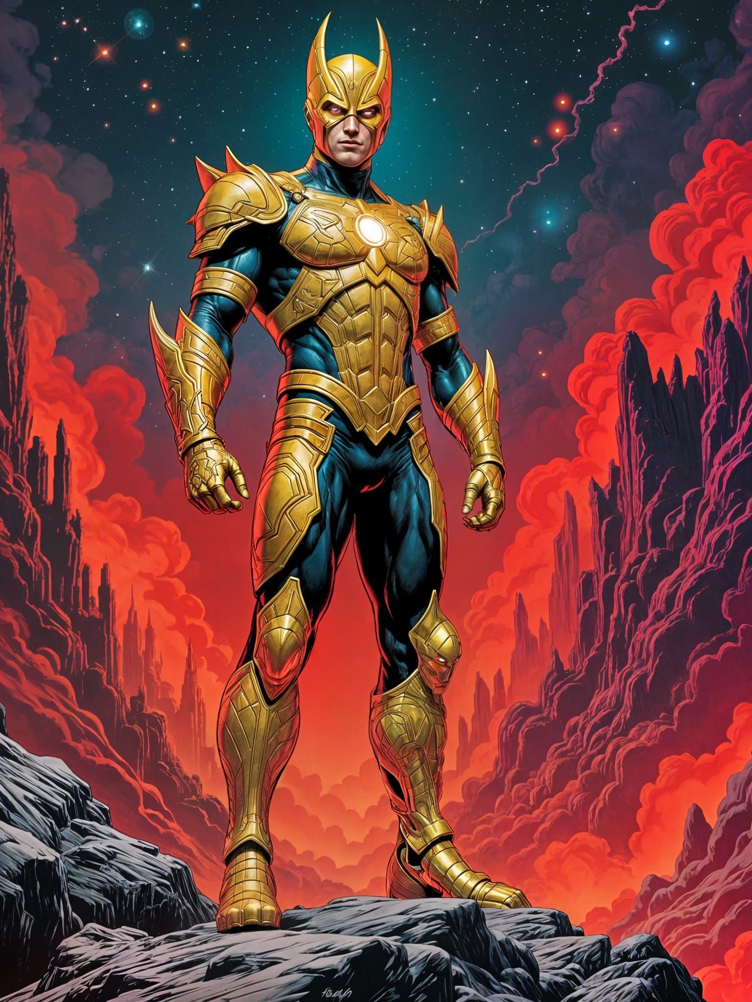 Adam Warlock Battles on a Futuristic Alien Planet